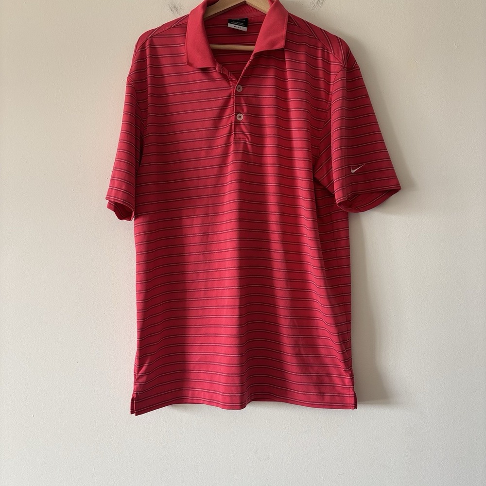 Nike Golf Dri-Fit Polo Shirt Men's MEDIUM. Fits Like A LARGE? Pink Striped Sport
